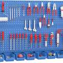 Ultrawall Pegboard Wall Organizer, Blue Metal Peg board Panels, Garage Storage System with Hooks and Storage Bins, 59pcs