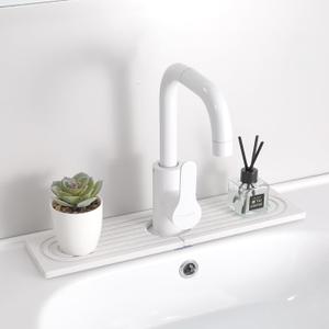 Diatomite Sink Splash Guard  Super Absorbent Kitchen & Bath Mat, Quick-Dry Non-Slip Drying Tray, Fits Most Faucets, Pet Bowl Mat, Vase Holder (White, 15.8'' x 4'')