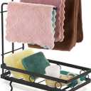 JUXYES Kitchen Sink Caddy Sponge Holder with Dishcloth Drying Rack, Kitchen Rag Stand Sponge Brush Soap Dish Dishcloth Rack Sink Storage Organizer for Kitchen Countertop (Black)