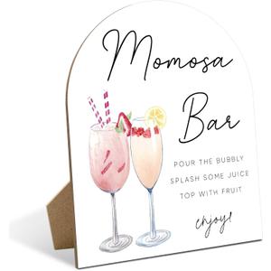 Minimalist Momosa Bar Sign with Stand, 8 x 11 Inch Modern Wooden Baby Shower Sign, Gender Reveal Tabletop Sign for Mom Birthday, Momosa Bar Supplies, Gender Reveal Party, Baby Shower Decorations, 05