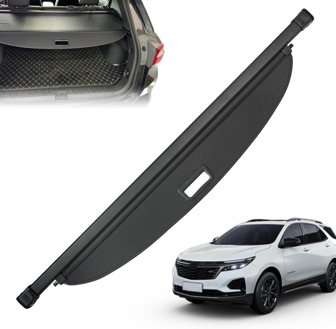 Trunk Cargo Cover for Chevy Equinox GMC Terrain 2018-2024, with Carbon Fiber Texture Ends, Anti - Peeping Retractable Security Shade for Privacy, SUV Accessories (No Equinox EV)
