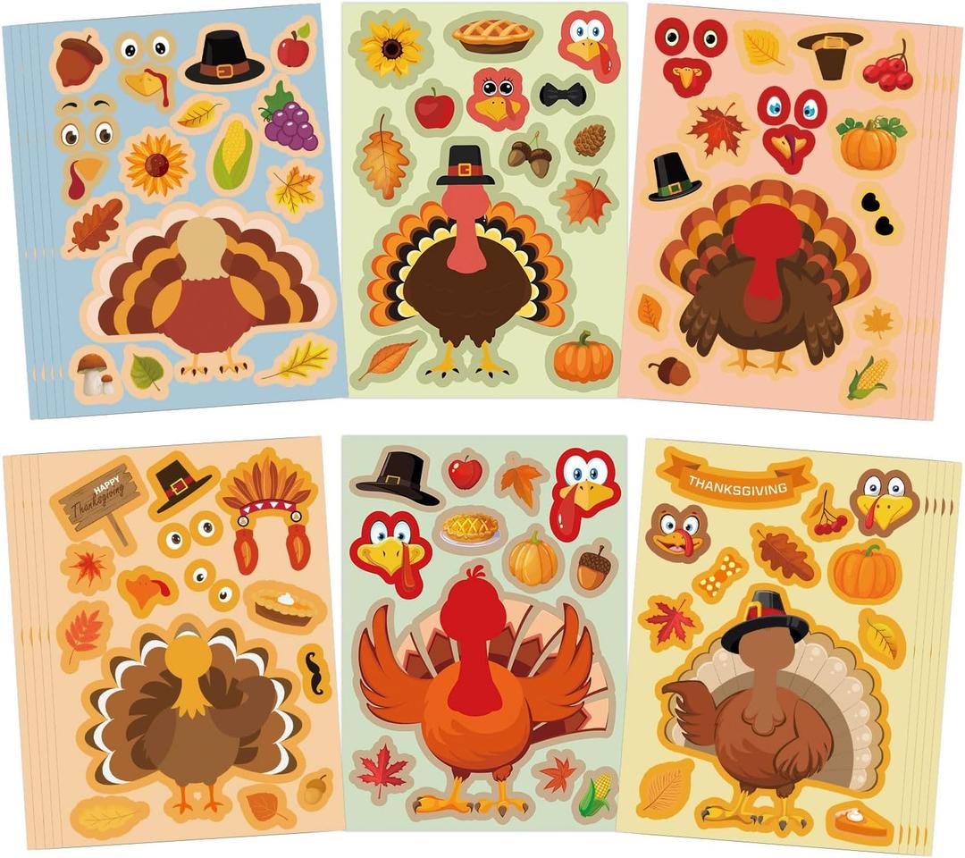 30 Pcs Make a Turkey Stickers Thanksgiving Crafts Make Your Own Sticker Thanksgiving Party Favors DIY Turkey Stickers Activities Decorations Classroom Teacher Reward