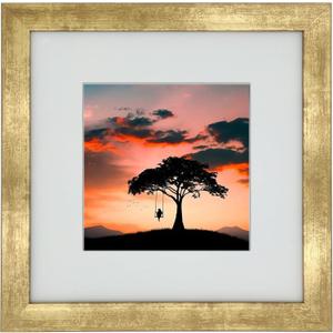 8x8 Photo Frame Gallery Picture frame with 5x5 mat,Freestanding and Wall Mountable,Gold