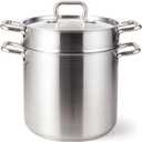 HOMICHEF 13 Quart Nickel Free Stainless Steel Pasta Pot With Strainer and Lid - Commercial Grade Stainless Steel Veggie Steam Baskets - Matte Polished 13 Quart Induction Steamer Pots Strainer Set, 13QT - Matte Polished - NICKEL FREE & NO COATING