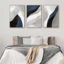 Large Abstract Framed Wall Art - Modern Canvas Wall Art Pictures Prints for Living Room Decor Natural Float Framed Artwork for Bedroom Kitchen Home Office Decoration 72" X 36" Set of 3 Blue Grey White