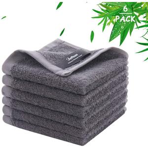 Wash Cloths 6 Pack, Super Soft & Skin Friendly Face Towel for Sensitive Skin, Reusable Washable Makeup Remover Cloth, 10x10 inch Small Baby Washcloths, Easy to Rinse Dark Grey Facial Cleaning Cloth