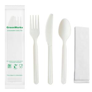 GreenWorks 7" Heavy-duty Compostable Cutlery Kits, BPI Certified, 200 Sets (Fork, Spoon,Knife,Napkin 4 in 1) Individually Wrapped With Compostable BagsAlternative to Plastic Disposable Utensils