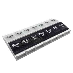 EZY DOSE Push Button (7-Day) Pill Case, Medicine Planner, Vitamin Organizer, 2 Times a Day AM/PM Container, X-Large Compartments, Arthritis Friendly, Effortless Open, Clear Lids, Blue/White, BPA Free