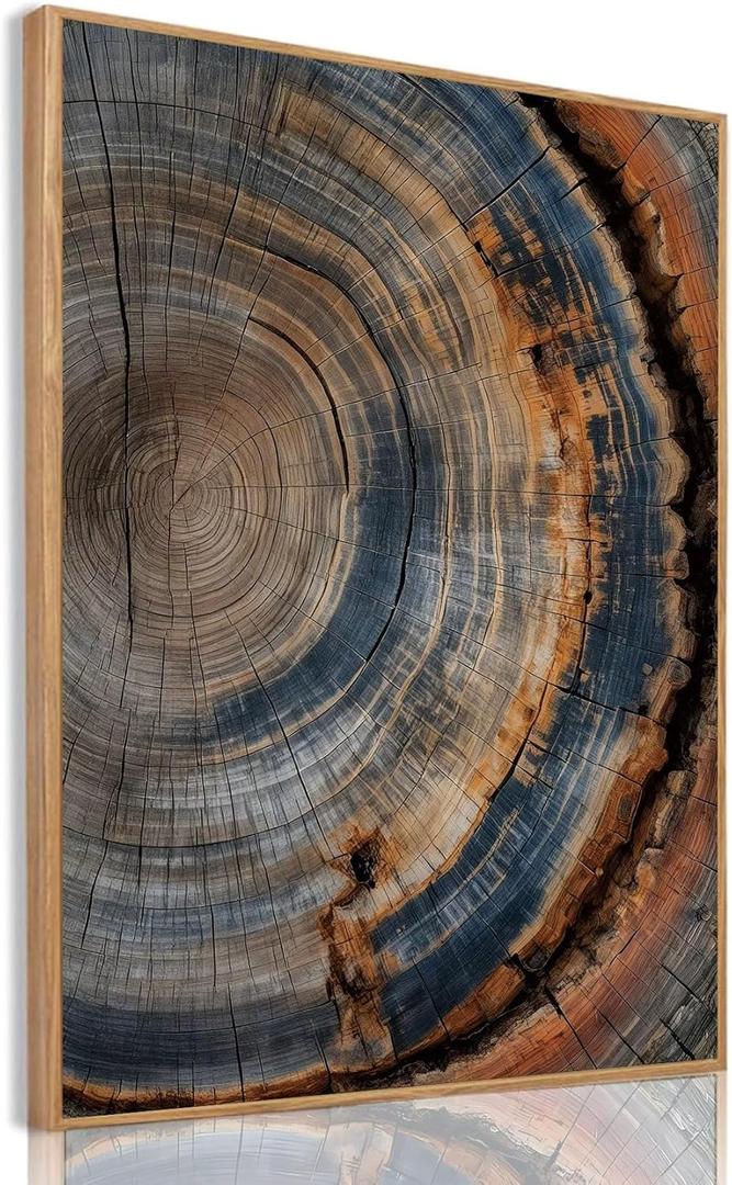 IBHJSART Framed Tree Ring Canvas Wall Art Vintage Colorful Wood Stump Painting Prints Modern Minimalist Pictures Neutral Nature Rustic Farmhouse Decor Living Room Bedroom Bathroom Office (24"x36" Natural)