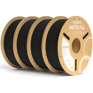 ELEGOO Matte PLA Filament Matte Black 3KG, 1.75mm 3D Printer Filament Dimensional Accuracy +/- 0.02mm, 4pcs 1kg Carboard Spool (2.2lbs) for Most FDM 3D Printers