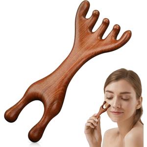 Manual Scalp Massager - Sandalwood Massager Tool for Scalp, Eye, Facial, Neck, Shoulder - Five Claw Gua Sha Comb for Men Women