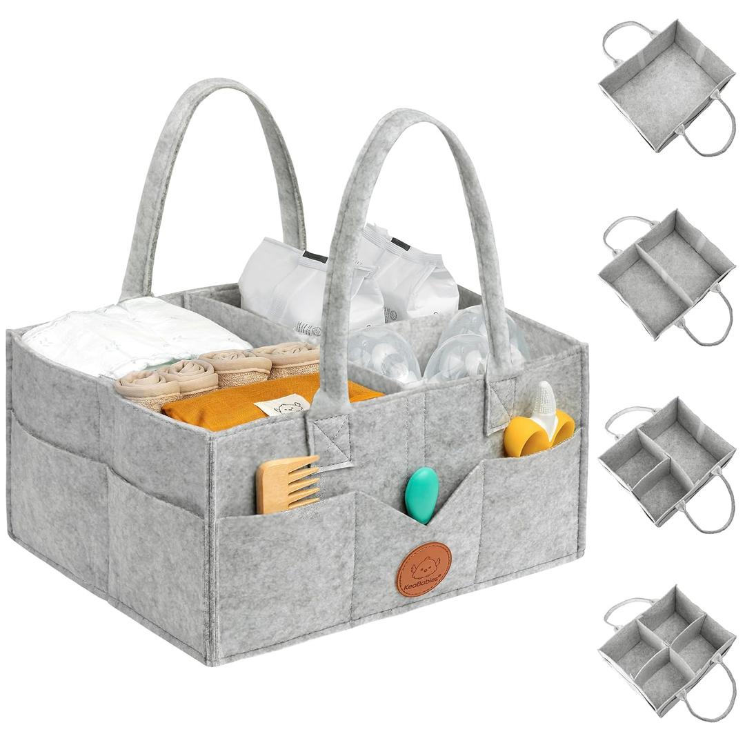 KeaBabies Baby Diaper Caddy Organizer with Handle - Portable Baby Car Organizers and Storage for Nursery, Changing Table, Large Shower Gift Basket for New Mom Gifts & Boy Girl Registry (Classic Gray)