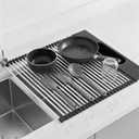 Roll Up Dish Drying Rack Over Sink, 17.5" x 15.2" Foldable SUS304 Stainless Steel Kitchen Dish Drainer, Heat-Resistant Multipurpose Rolling Sink Rack Organizer,Black