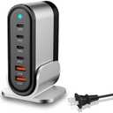 USB C Fast Charger : 6 Port Desktop Multiple Devices Power Adapter for Laptop MacBook Pro/Air, DELL, Tablet iPad Pro/Air, iPhone 16/15/14, Galaxy S23/22