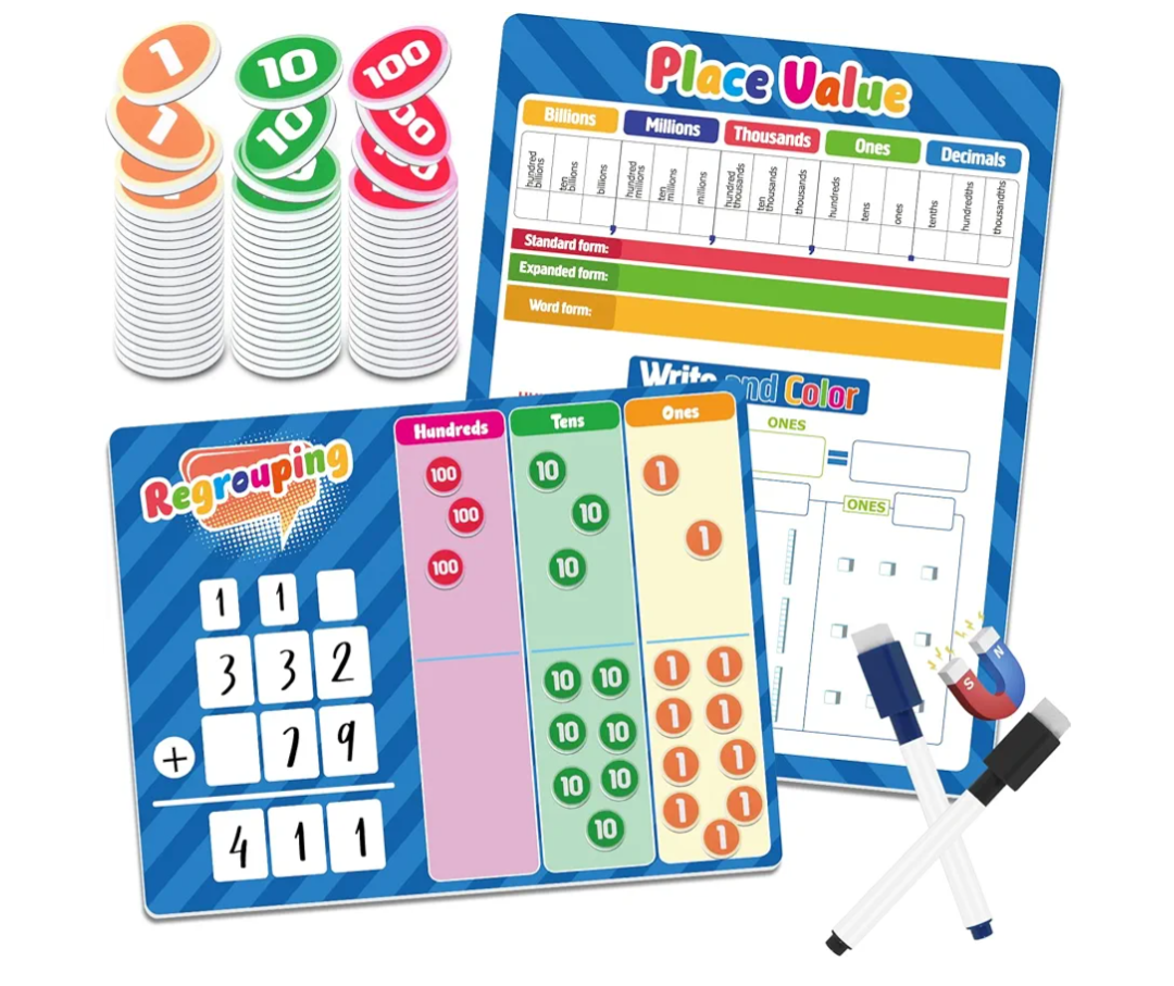 Place Value Magnetic Regrouping Base Ten, Addition and Subtraction Math Manipulatives, Classroom Must Haves for 1st 2nd 3rd Grader, Math Tutoring Supplies for Classroom Homeschool Small Group