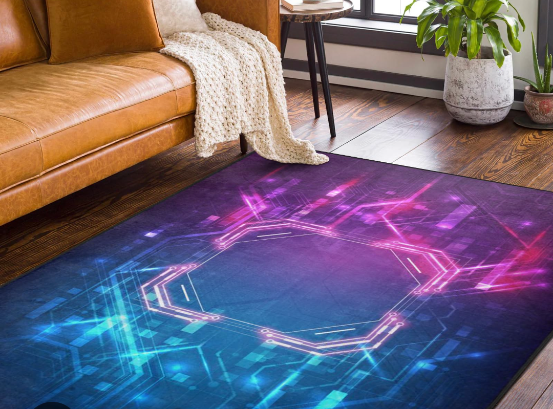 Minimalist Abstract Area Rug 5'x7' blue and purple