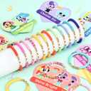 24PCS Kids Friendship Bracelets with Gift Cards, Colorful Heart Bead Adjustable Bracelets, Girls Party Favors Supplies Classroom Prizes Exchange Gifts Little Girls Play Jewelry