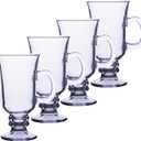 Chef Captain Glass Coffee Mugs, Glass Cup With Handle Zero-Lead Footed Mugs With 8 Oz Capacity, Irish Coffee Glasses 4-Piece