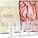 GLASSIQUE CADEAU Vintage Art Deco Ribbed Goblet Cocktail Glasses with Stem | Set of 4 | 10 oz Short Stemmed Crystal Tumblers for Drinking Classic Whiskey, Gin, Vodka Bar Drinks