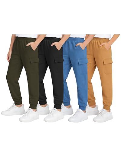 Quad Seven Boys Sweatpants - 4 Pack Active Fleece Boys Joggers or Cargo Pants for Kids - Performance Athletic Pants (4-18), Size 8-10, Black/Olive/Khaki/Blue