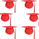 6pcs Graduation Caps Unisex Adult Matte Caps with Tassels in Same Color Detachable Golden Year Charm 2025 2026 (Red)