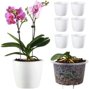 6 Pack 6.7" Self-Watering Planters Flower Pots for Indoor Garden Devil's Ivy, African Violet, Ocean Spider Plant, Orchid, White Color