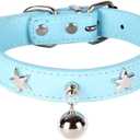 Leather Dog Collar with Bell and Star Studs, Dog Collars for Small Medium Large Dogs Collar for Female Male Dogs (XS: 7 1/2 - 10 1/2 in, Blue)