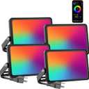 Onforu LED Flood Light Outdoor 25W 2000LM, Color Changing Led Stage Lights Bluetooth APP Control Uplighting, 4 Pack 2700K RGBW Uplights for Events, Spot Lights 16 Million Colors Music Sync, IP66