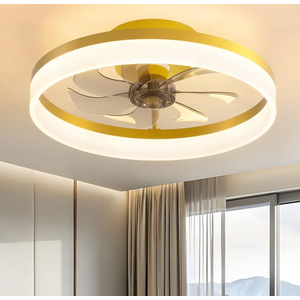 PUSU 15.8" Low Profile LED Ceiling Fans with Light, Reversible Flush Mount with Remote and 6 Winds Speeds Fan Lighting, 3 Colors Dimmable for Bedroom, Garage, Kids, Dinning Room, Kitchen (Gold)