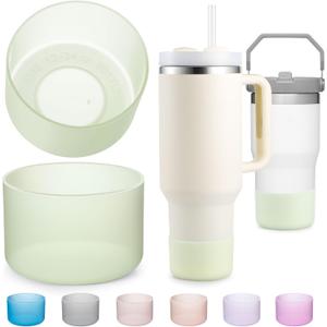2-Pack Silicone Boot for Stanley 40 30 20 OZ Cup Accessories, Thick Bottom Boots for Stanley 20OZ 30OZ Tumbler Ice-Flow 16OZ Bottle, Protector Sleeve Cover for Yeti Cups Protective Bumper, Anti-Slip (Clear Citron)