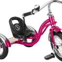 Schwinn Roadster Bike for Toddler, Kids Classic Tricycle, Low Positioned Steel Trike Frame w/ Bell & Handlebar Tassels, Rear Deck Made of Genuine Wood, Boys and Girls Ages 2-4 Year Old, Bright Pink