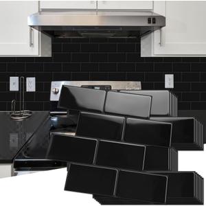 Art3d Peel and Stick Backsplash, 10-Pack Thickened Stick on Subway Tiles, Faux Ceramic Tiles for Kitchen, Bathroom, Black