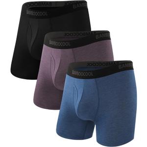 BAMBOO COOL Men's Underwear Breathable Boxer Briefs with Fly Moisture-Wicking Lightweight Underwear 7-Pack (Large, 03-black, Purple, Dark Blue (3 Pack))