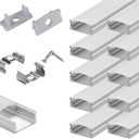 10-Pack 6.6ft/ 2 Meter U Shape LED Aluminum Channel System with Milky Cover, End Caps and Mounting Clips, Aluminum Profile for LED Strip Light Installations, Very Easy Installation