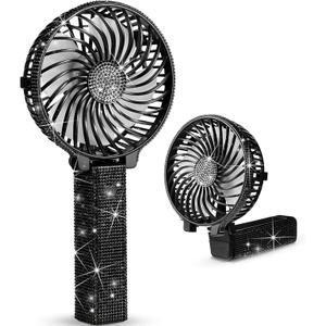 Mudder Rhinestone Bling Handheld Bride Fan Crystal, Black, Foldable