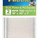 Filtrete 18x30x1 AC Furnace Air Filter, MPR 700, MERV 8, Tough on Pollen, Easy on Airflow, 3-Month Pleated 1-Inch Electrostatic Air Cleaning Filter, 2-Pack (Actual Size 17.81 x 29.81 x 0.81 in)