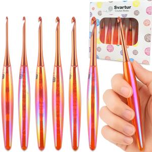 Svartur Ergonomic Crochet Hooks Set, 6 Sizes (3mm8mm), Resin Comfort Grip Handles with Aluminum Hook Tips, Smooth Lightweight Crochet Needles for Beginners & Advanced Crafters