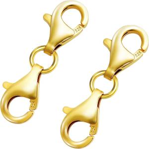 18K Gold Lobster Clasp 925 Sterling Silver Double End Design Necklace Clasps and Closures,Chain Extender Double Claw Connector Bracelet Extension Clasp (Made in Italy)