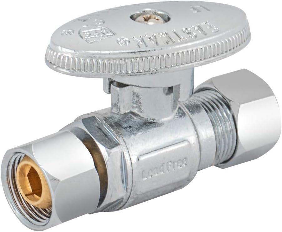 Eastman Retrofit Quarter Turn Stop Valve, 3/8 Inch OD x 3/8 Inch Female Compression, Chrome Plate, 10734LF