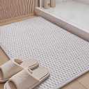 Bath Mat,Chenille Absorbent Bathroom Mat Quick Dry Rubber Backed Bathroom Rugs Non Slip Washable Bath Mats,Ultra Thin Bathroom Rugs Fit Under Door 3x4ft White