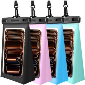 4 Pack Floating Waterproof Phone Pouch - Universal Large Floatable Water Proof Dry Bag Case - Float Clear Cell Holder with Lanyard - for iPhone 17 Pro Max Samsung Galaxy - Beach Swimming Pool