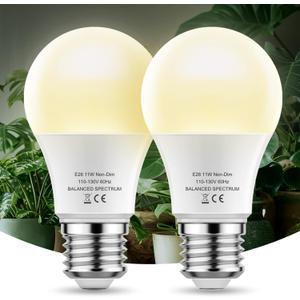 LED Grow Light Bulb A19 - Full Spectrum E26 Base, 11W (100W Equivalent) for Indoor Plants, Flowers, Greenhouse - 2 Pack (Warm White 4000k)