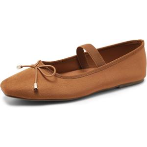 MaxMuxun Ballet Flats for Women Closed Square Toe Mary Jane Flats with Bow Elastic Strap Comfortable Dressy Women's Flats