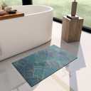 YIHOUSE Thin Bath Mat -32"x 17" Super Absorbent Quick Dry Thin Bathroom Rugs Fit Under Door, Non Slip Rubber Backed Mat Washable Bathroom Floor Mats for Shower Room,Sink (Golden Leaf)