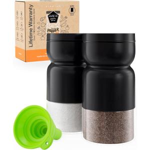 HOME EC Original Salt and Pepper Shakers Set with Adjustable Pour Holes - Black Salt Shaker and Pepper Shaker - Farmhouse Spice dispenser for salts, Ground peppercorn and spices (2pk)