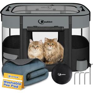 Dog Playpen,Cat Pet Puppy Pen,Portable Playpens for Dogs Indoor Outdoor Travel Camping Use,Foldable Dog Kennel Tent Crate for Rabbit Small Animals with Carrying Case (Dark Grey with Pad, Small)