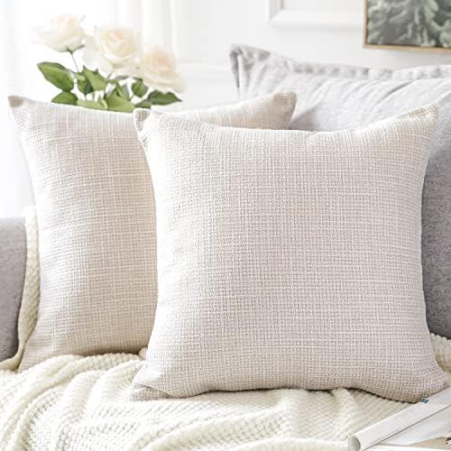 OTOSTAR Linen Super Small Size Throw Pillow Covers Set of 2 Decorative Square Pillowcases Cushion Covers 14x14 Inch for Home Decor Sofa Bedroom Car 35 x 35 CM Beige