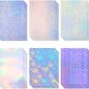 Clabby 36 Sheets Holographic Sticker Paper A4 Vinyl Holographic Laminate Sheets Self Adhesive Waterproof Transparent Film, 11.7 x 8.3 inches(Gem,Rainbow,Spot,Star,Snowflake,Heart)