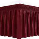 Biscaynebay Wrap Around Bed Skirts for Queen Beds 19" Long Drop, Burgundy Adjustable Elastic Dust Ruffles Easy Fit Wrinkle & Fade Resistant Silky Luxurious Fabric Solid Machine Washable