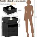 Black Nightstand with Charging Station, Hidden Sliding Top Compartment with USB-C, 2 USB Ports & 2 Outlets, Modern Night Stand with Drawers for Bedroom, 2 Drawer-Inside Charging